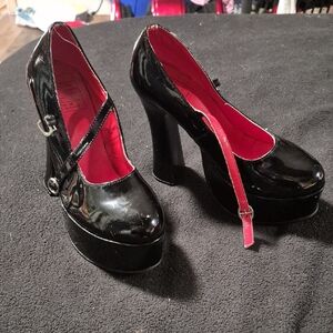 Black and Red Platform Mary Jane Heels